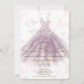 Butterfly Dance Mauve Sparkle Dress Gold Sweet 16 Einladung (Vorderseite)