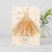 Butterfly Dance Orange Sparkle Dress Sweet 16 Einladung (Stehend Vorderseite)