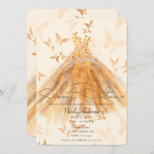 Butterfly Dance Orange Sparkle Dress Sweet 16 Einladung