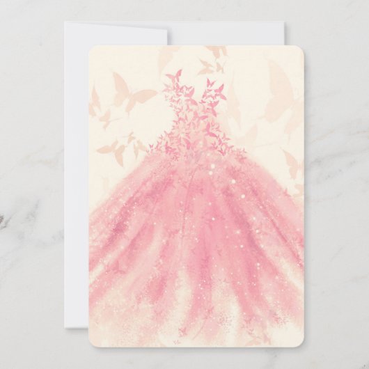Butterfly Dance Peach Sparkress Quinceañera Einladung (Rückseite)