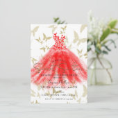 Butterfly Dance Red Dress Gold Sweet 16 Party Einladung (Stehend Vorderseite)