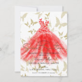 Butterfly Dance Red Dress Gold Sweet 16 Party Einladung (Vorderseite)