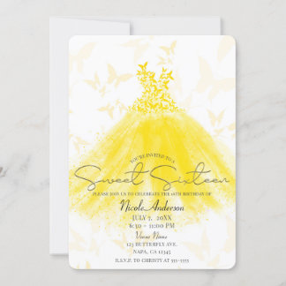 Butterfly Dance Yellow Dress Sweet 16 Party Einladung