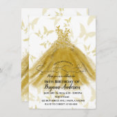 Butterfly Dance Yellow Gold Dress Gold Sweet 16 Einladung (Vorne/Hinten)