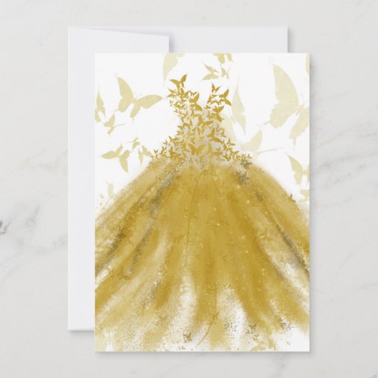 Butterfly Dance Yellow Gold Dress Gold Sweet 16 Einladung (Rückseite)