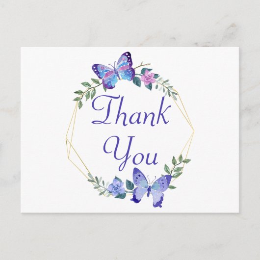 Butterfly danke Floral Wreath Blue Butterfly Postkarte (Vorderseite)
