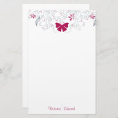 Butterfly Dark Pink Whimsy Personalisiert Stationi Briefpapier (Vorne/Hinten)