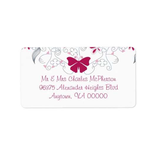 Butterfly Dark Pink Whimsy UAWG Address Labels Adressaufkleber (Vorne)