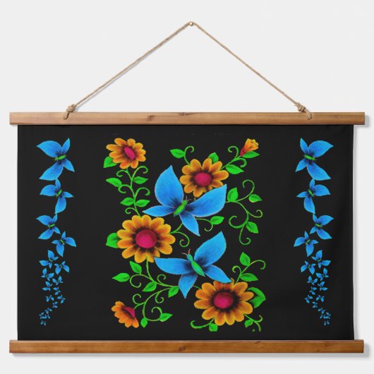 Butterfly Doodle Wandteppich Mit Holzrahmen (Vorne)