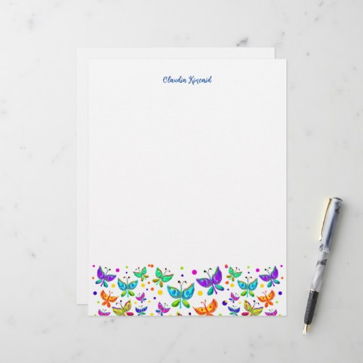 Butterfly Doodles HandGezeichnet Boho Nature Briefbogen (Vorderseite/Rückseite Beispiel)