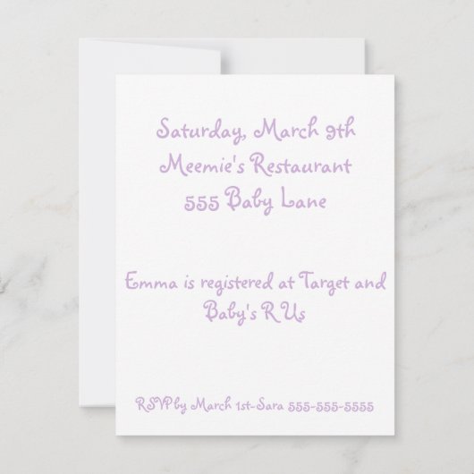 Butterfly Dots Babydusche Einladung Lila/Grün (Rückseite)