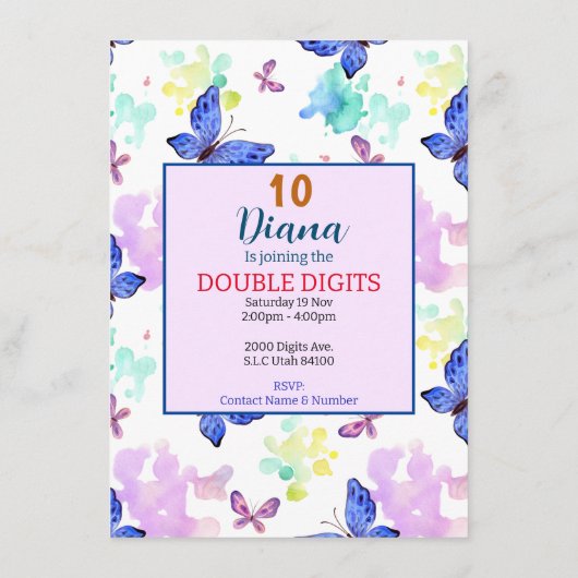 Butterfly Double Digits 10 Jahre alte Schmetterlin Begleitkarte (Rückseite)