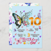 Butterfly Double Digits 10 Jahre alte Schmetterlin Einladung (Vorne/Hinten)