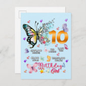 Butterfly Double Digits 10 Jahre alte Schmetterlin Einladungspostkarte (Vorne/Hinten)