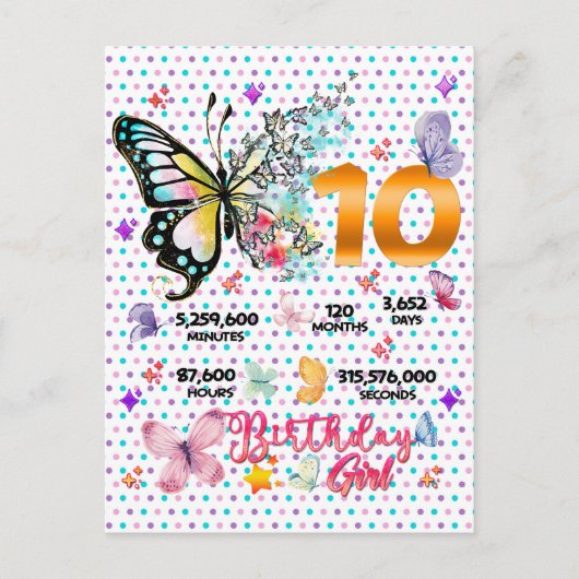 Butterfly Double Digits 10 Jahre alte Schmetterlin Postkarte (Vorderseite)