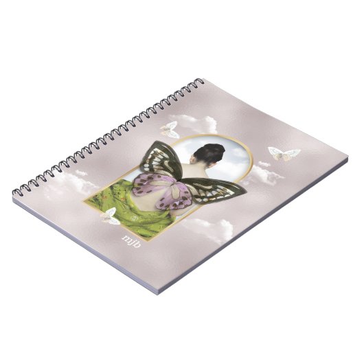 Butterfly Dream Fantasy Collage mit Monogramm Notizblock (Linke Seite)