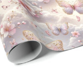 Butterfly Dreams Baby Shower Girl Wrapping Paper Geschenkpapier (Rolleneckpunkt)