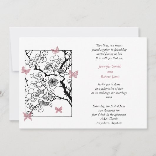 Butterfly Dreams Dusty Rose Hochzeit Einladung (Vorderseite)