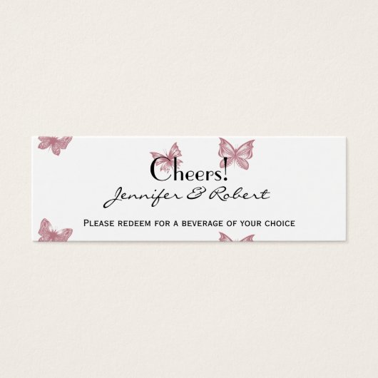 Butterfly Dreams: Dusty Rose Wedding Drinks Ticket (Vorderseite)