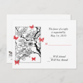 Butterfly Dreams: Japanische Inspirierte Kunst Rot Einladungspostkarte (Vorne/Hinten)