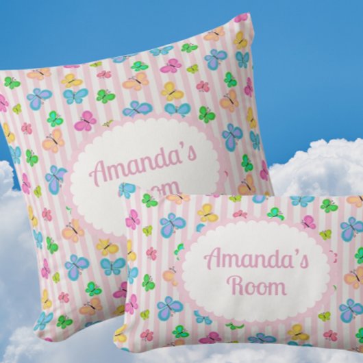 Butterfly Dreams Personalized Pink Stripe  Kissen