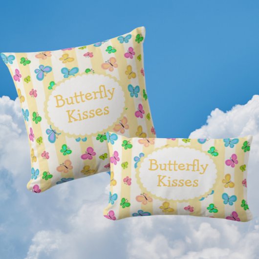 Butterfly Dreams Personalized Yellow White Stripe  Lendenkissen