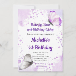 Butterfly-Einladung, Erster Geburtstag, Lila Einladung