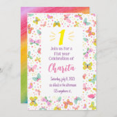 Butterfly Einladung zum 1. Geburtstag (Vorne/Hinten)
