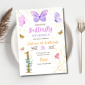 Butterfly Einladung zum 1. Geburtstag, Mädchen zum