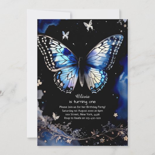 Butterfly Einladung zum ersten Geburtstag (Vorderseite)
