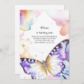 Butterfly Einladung zum ersten Geburtstag (Vorne/Hinten)
