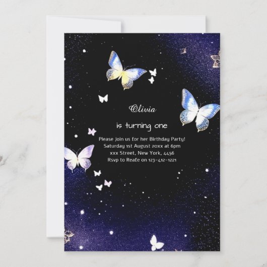Butterfly Einladung zum ersten Geburtstag (Vorderseite)