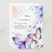Butterfly Einladung zum ersten Geburtstag (Vorne/Hinten)