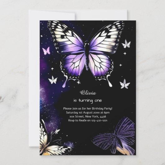 Butterfly Einladung zum ersten Geburtstag (Vorderseite)
