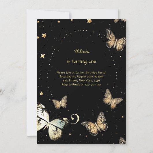 Butterfly Einladung zum ersten Geburtstag (Vorderseite)