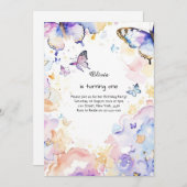 Butterfly Einladung zum ersten Geburtstag (Vorne/Hinten)