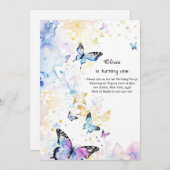 Butterfly Einladung zum ersten Geburtstag (Vorne/Hinten)