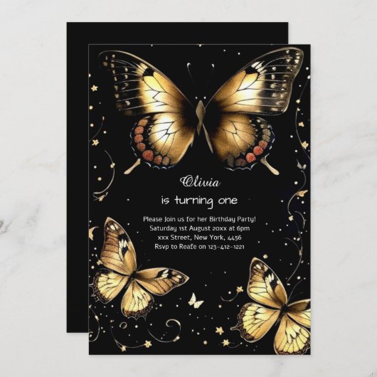 Butterfly Einladung zum ersten Geburtstag (Vorne/Hinten)
