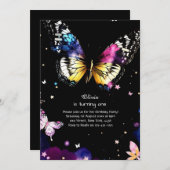 Butterfly Einladung zum ersten Geburtstag (Vorne/Hinten)