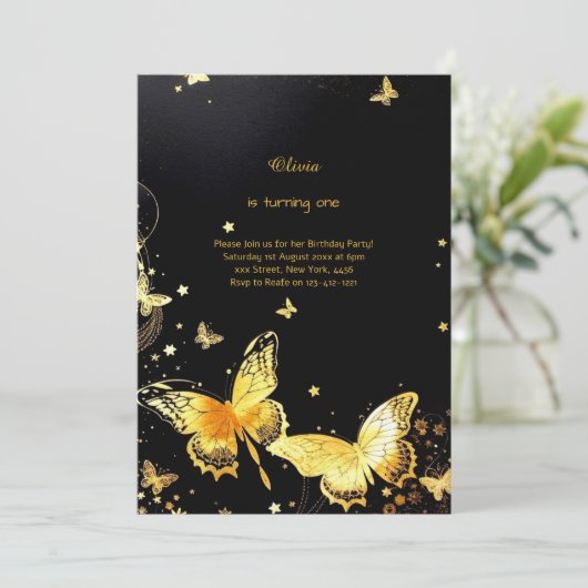 Butterfly Einladung zum ersten Geburtstag (Stehend Vorderseite)