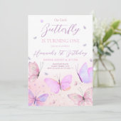 Butterfly Einladung zum ersten Geburtstag (Stehend Vorderseite)