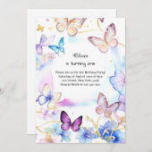 Butterfly Einladung zum ersten Geburtstag (Vorne/Hinten)