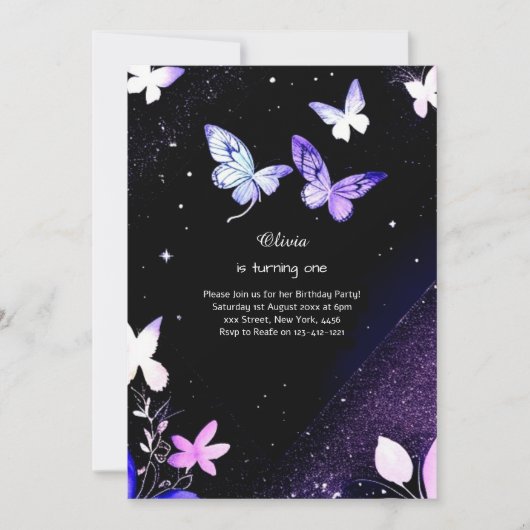 Butterfly Einladung zum ersten Geburtstag (Vorderseite)