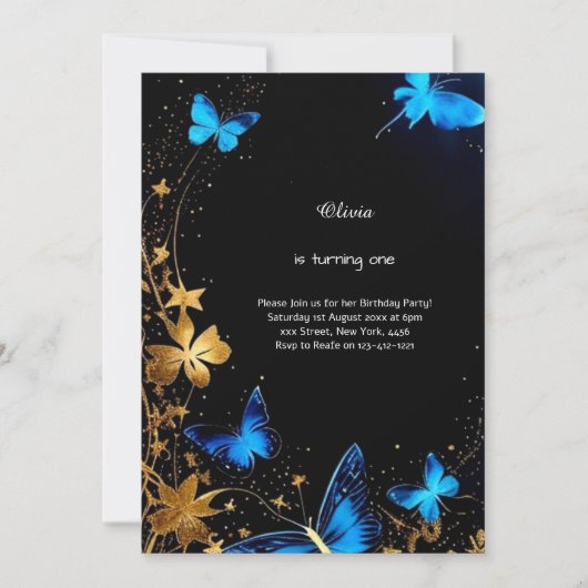 Butterfly Einladung zum ersten Geburtstag (Vorderseite)