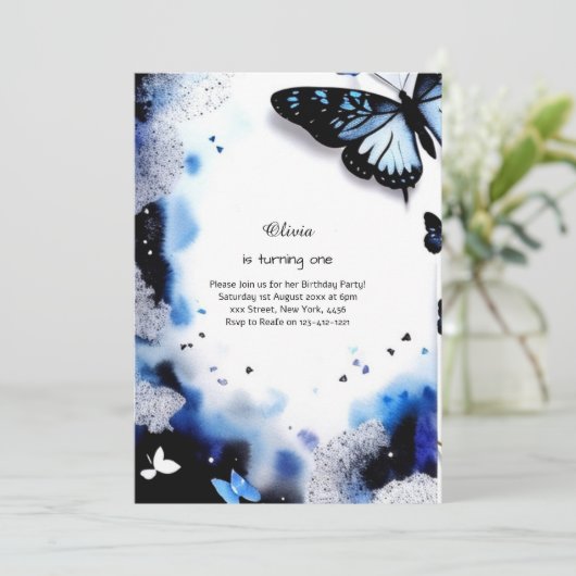 Butterfly Einladung zum ersten Geburtstag (Stehend Vorderseite)