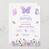 Butterfly Einladung zum Geburtstag, Wildblume Gard (Vorne/Hinten)
