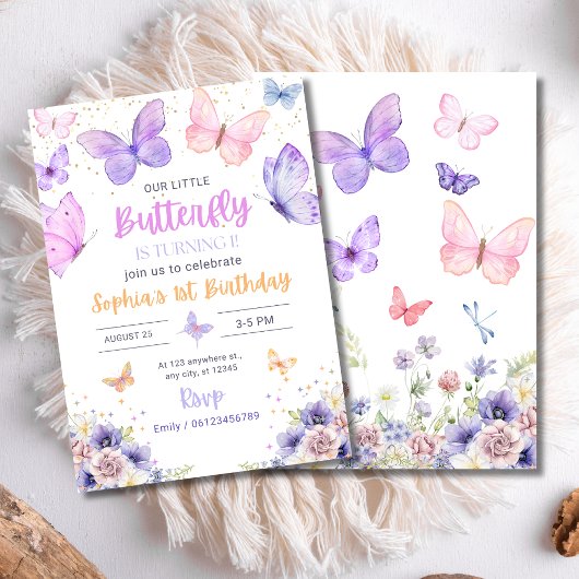 Butterfly Einladung zum Geburtstag, Wildblume Gard