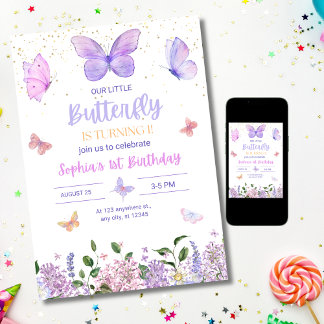 Butterfly Einladung zum Geburtstag, Wildblume Gard