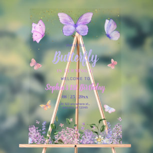 Butterfly Einladung zum Geburtstag, Wildblume Gard Acrylschild