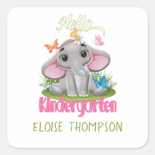 Butterfly Elephant Kindergarten Zurück zur Schule Quadratischer Aufkleber